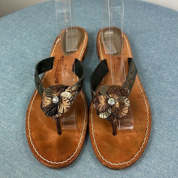 Bob Baker Brown Leather Floral Thong Sandals Size 10M - Picture 2 of 9